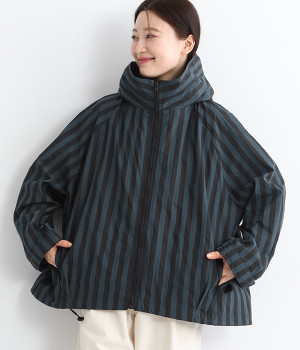 コットンナイロンZIPフードブルゾン(ネイビー×ブラック-ONESIZE)