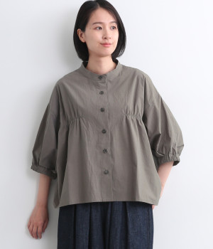 コットンギャザーシャツブルゾン(グレージュ-ONESIZE)