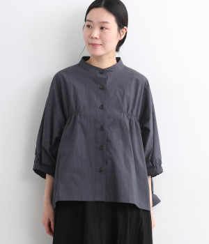 コットンギャザーシャツブルゾン(ネイビー-ONESIZE)