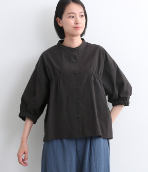 コットンギャザーシャツブルゾン(ブラック-ONESIZE)