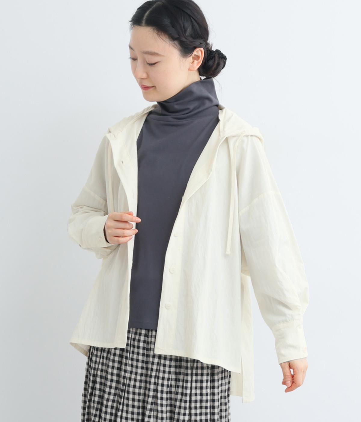 ウォッシュ加工フード付きシャツジャケット(オフホワイト-F)