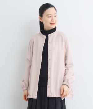 レーヨンナイロンツイル首元フリルブラウスジャケット(スモーキーピンク-F)