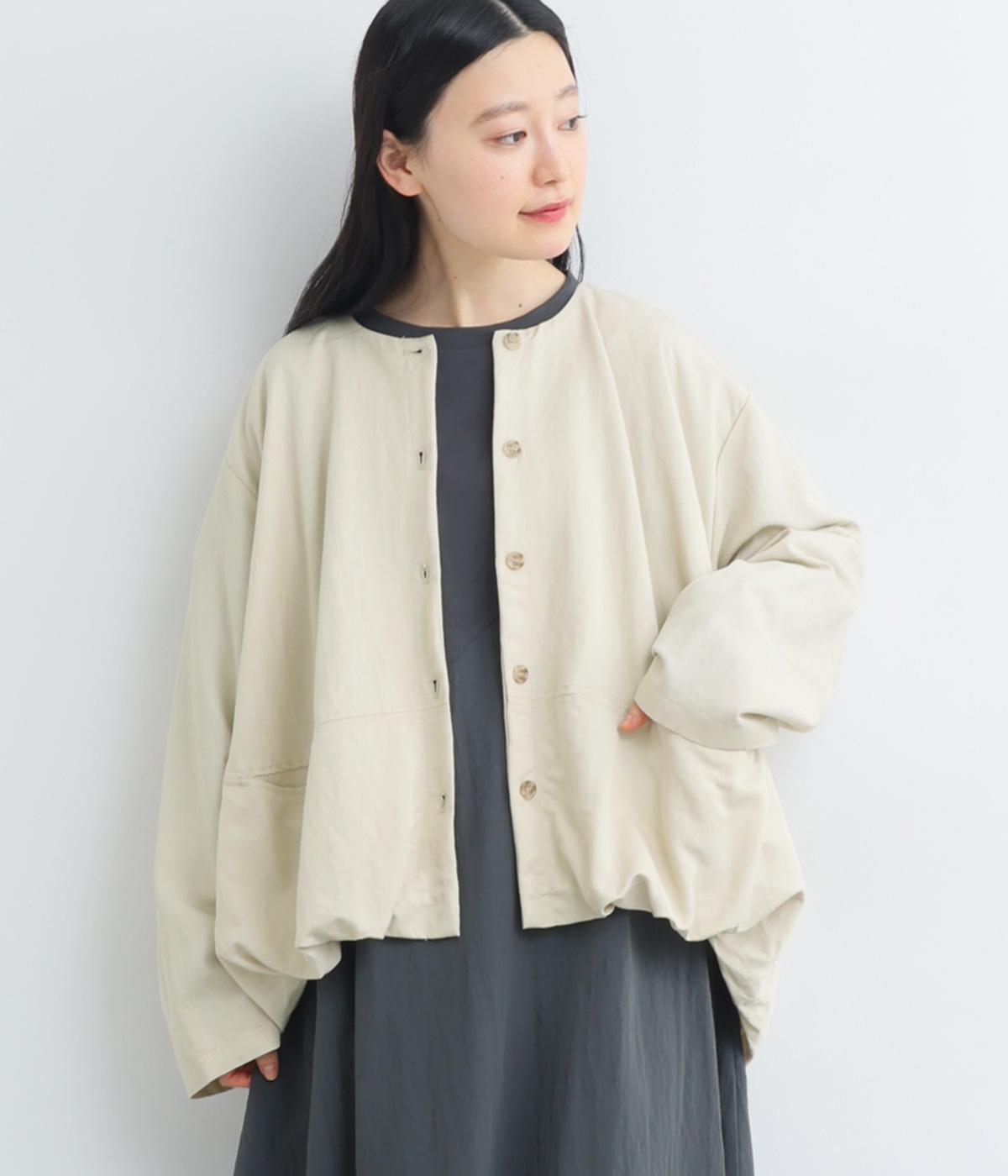 レーヨンナイロンツイル裾バルーンジャケット(ライトベージュ-F)