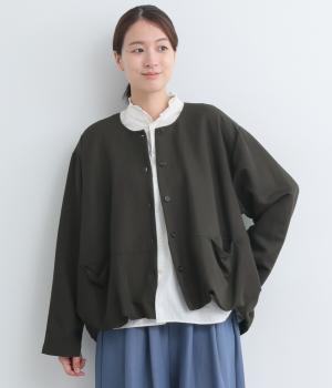 レーヨンナイロンツイル裾バルーンジャケット(ダークチャコール-F)