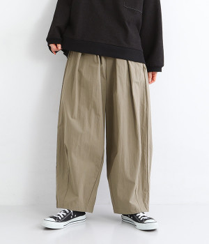 コットンナイロンタックワイドパンツ(グレーベージュ-ONESIZE)