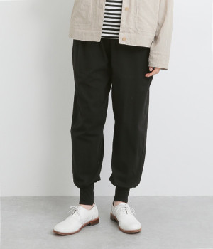 天竺裾リブイージーパンツ(ブラック-ONESIZE)