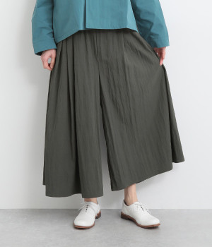 レーヨンナイロンvintagewash加工フレアギャザーパンツ(チャコール-ONESIZE)