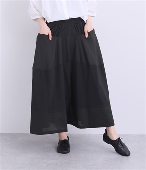 布帛切替タックワイドパンツ(ブラック-ONESIZE)