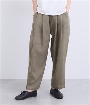 リネンタックギャザーパンツ(グレーベージュ-ONESIZE)