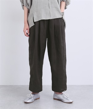 リネンタックギャザーパンツ(ダークチャコール-ONESIZE)