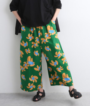 フラワープリントイージーフレアパンツ(グリーン-ONESIZE)