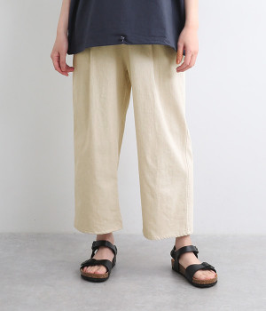 コットンリネンデニムタックテーパードパンツ(ナチュラル-ONESIZE)