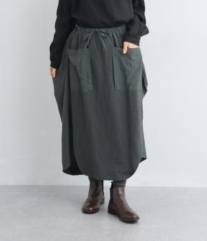 スラブ度詰め天竺ビックポケット変形バルーンスカート(チャコール-F)