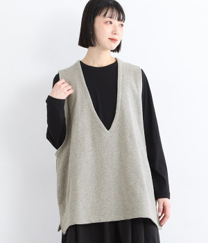 コットンスラブメランジ裏毛ルーズベスト(トップグレー-ONESIZE)