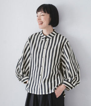 一部別注｜コットンナイロンボリューム袖シャツ(オフホワイト×チャコールグレー-ONESIZE)