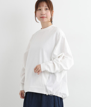 天竺コットンツイル切替ボリューム袖プルオーバー(オフホワイト-ONESIZE)