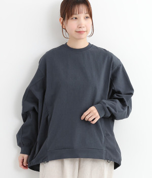 天竺コットンツイル切替ボリューム袖プルオーバー(ネイビー-ONESIZE)