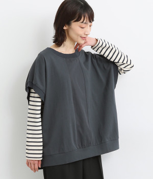 天竺コットンツイル切替ベスト(ネイビー-ONESIZE)