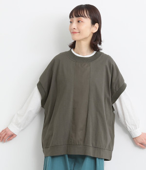 天竺コットンツイル切替ベスト(チャコール-ONESIZE)