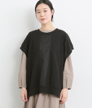 天竺コットンツイル切替ベスト(ブラック-ONESIZE)