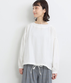 レーヨンナイロンvintagewash加工ギャザー裾絞りドルマンブラウス(オフホワイト-ONESIZE)