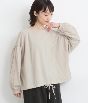 レーヨンナイロンvintagewash加工ギャザー裾絞りドルマンブラウス(ライトベージュ-ONESIZE)