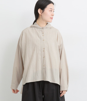 レーヨンナイロンvintagewash加工前後差フードブラウス(ライトベージュ-ONESIZE)