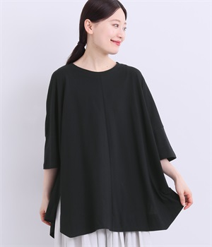 コットン天竺リブスクエアヘムプルオーバー(ブラック-ONESIZE)