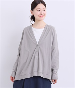 コットン布帛切替カーディガン(グレー-ONESIZE)