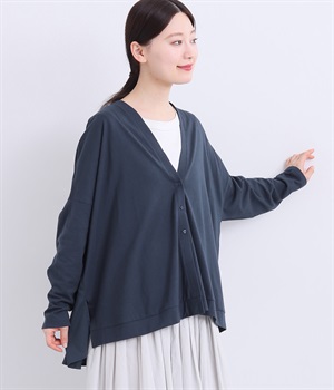 コットン布帛切替カーディガン(ネイビー-ONESIZE)