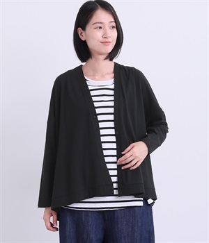 コットン布帛切替カーディガン(ブラック-ONESIZE)