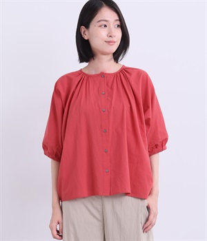 コットンボイルギャザードルマンシャツ(レッド-ONESIZE)