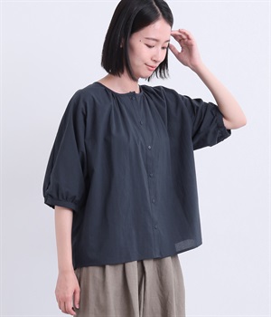 コットンボイルギャザードルマンシャツ(ネイビー-ONESIZE)