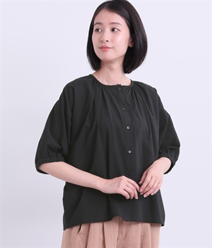 コットンボイルギャザードルマンシャツ(ブラック-ONESIZE)