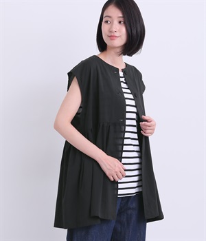 コットンボイル前開きブラウス(ブラック-ONESIZE)