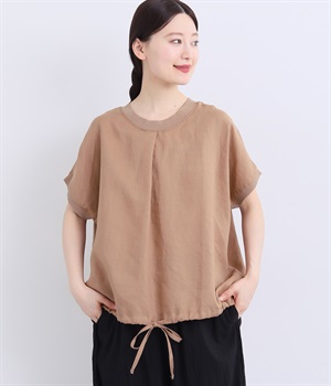 リネン裾絞りボックスプルオーバー(ピンクベージュ-ONESIZE)