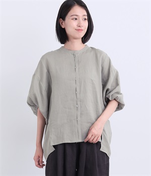 リネン切替ドルマンブラウス(グレー-ONESIZE)