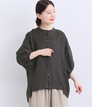 リネン切替ドルマンブラウス(ダークチャコール-ONESIZE)