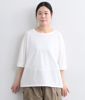 コットン裾布帛切替背面タックＴシャツ(オフホワイト-ONESIZE)