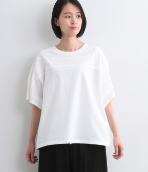 コットン裾絞り切替Ｔシャツ(オフホワイト-ONESIZE)