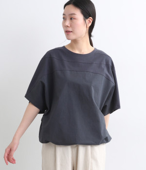 コットン裾絞り切替Ｔシャツ(ネイビー-ONESIZE)