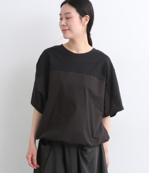 コットン裾絞り切替Ｔシャツ(ブラック-ONESIZE)