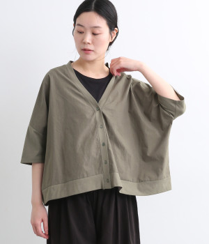 コットン布帛切替Vネックカーディガン(グレージュ-ONESIZE)