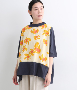 フラワープリント天竺裾カット切替フレアプルオーバー(オートミール-ONESIZE)