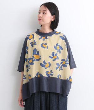 フラワープリント天竺裾カット切替フレアプルオーバー(ベージュ-ONESIZE)