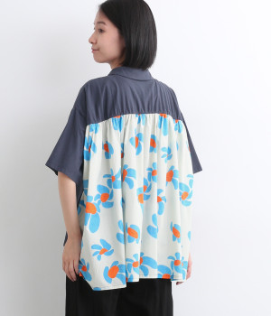 フラワープリント天竺裾背面布帛切替プルオーバー(オフホワイト-ONESIZE)