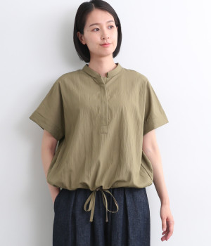 レーヨンナイロンツイル裾絞りブラウス(グレージュ-ONESIZE)