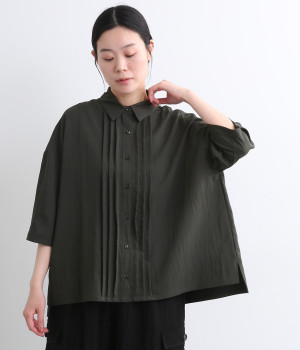 レーヨンナイロンツイルピンタックブラウス(チャコール-ONESIZE)