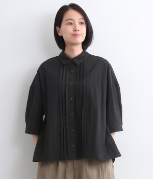 レーヨンナイロンツイルピンタックブラウス(ブラック-ONESIZE)