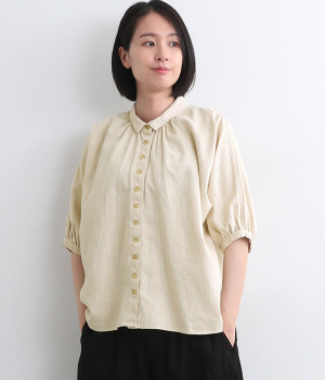 コットンリネンデニムギャザードルマンブラウス(ナチュラル-ONESIZE)